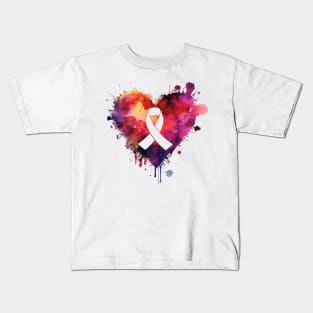 Ribbon in Center of Bold Colorful Heart - Cancer - Digital Watercolor Graphic Design Kids T-Shirt